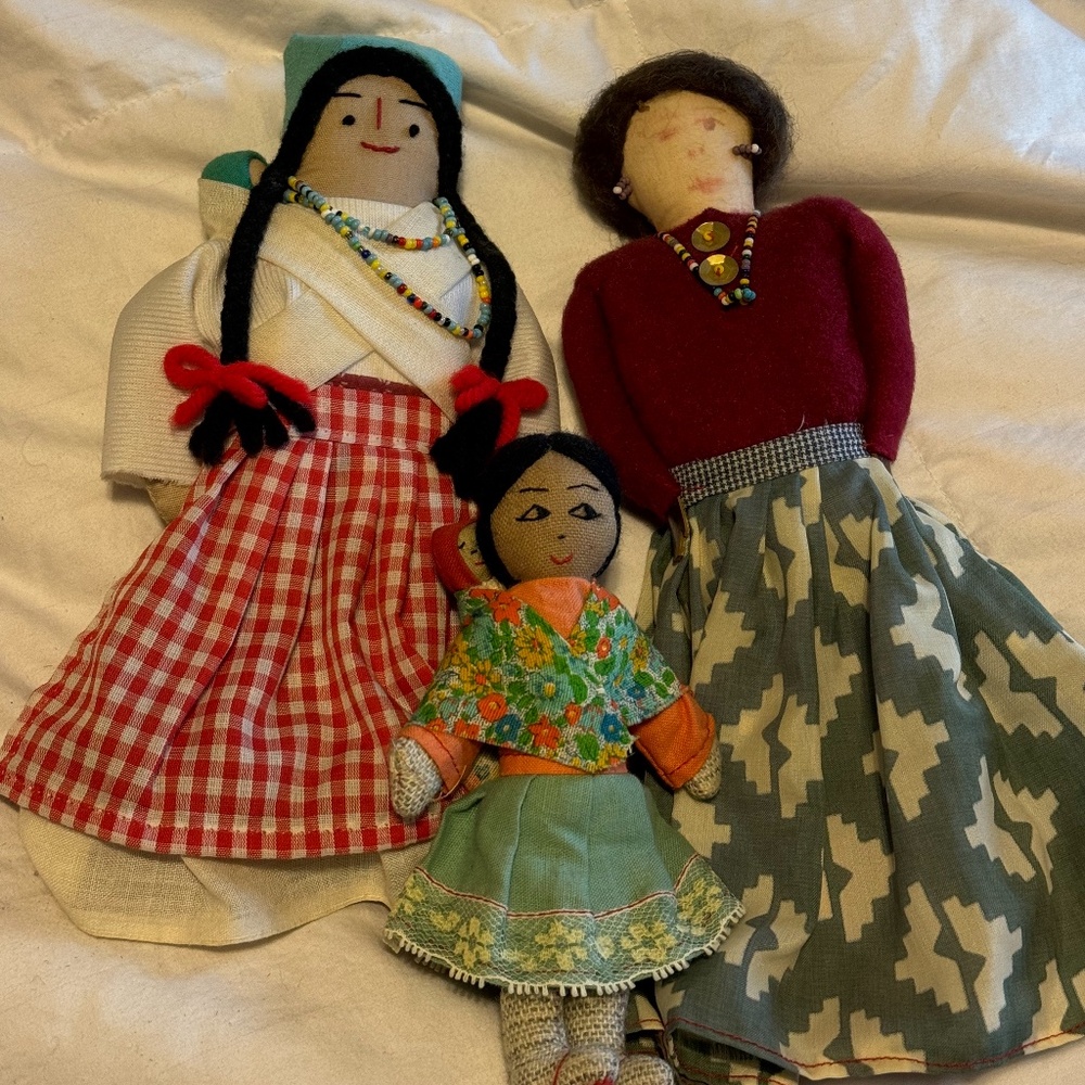 3 Native Cloth hand-made dolls.